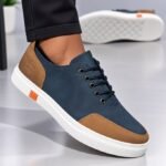 Basket Homme Élégance Urban – Bleu & Marron – Semelle Blanche