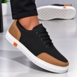 Basket Homme Élégance Urban – Noir & Marron – Semelle Blanche