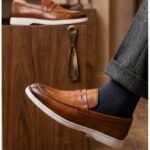 Mocassin Homme Élégance Prestige – Marron Cognac & Semelle Blanche – Style Chic et Moderne