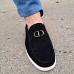 Mocassin Homme Élégance Prestige à Boucle Métallique – Noir & Semelle Blanche