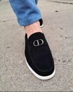 Mocassin Homme Élégance Prestige à Boucle Métallique – Noir & Semelle Blanche