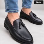 Mocassin Homme Élégance Prestige à Pompons – Noir