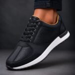Basket Homme Élégante en cuir Noir – Semelle Blanche, Style et Confort